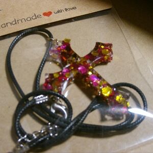 Rose red & gold cross